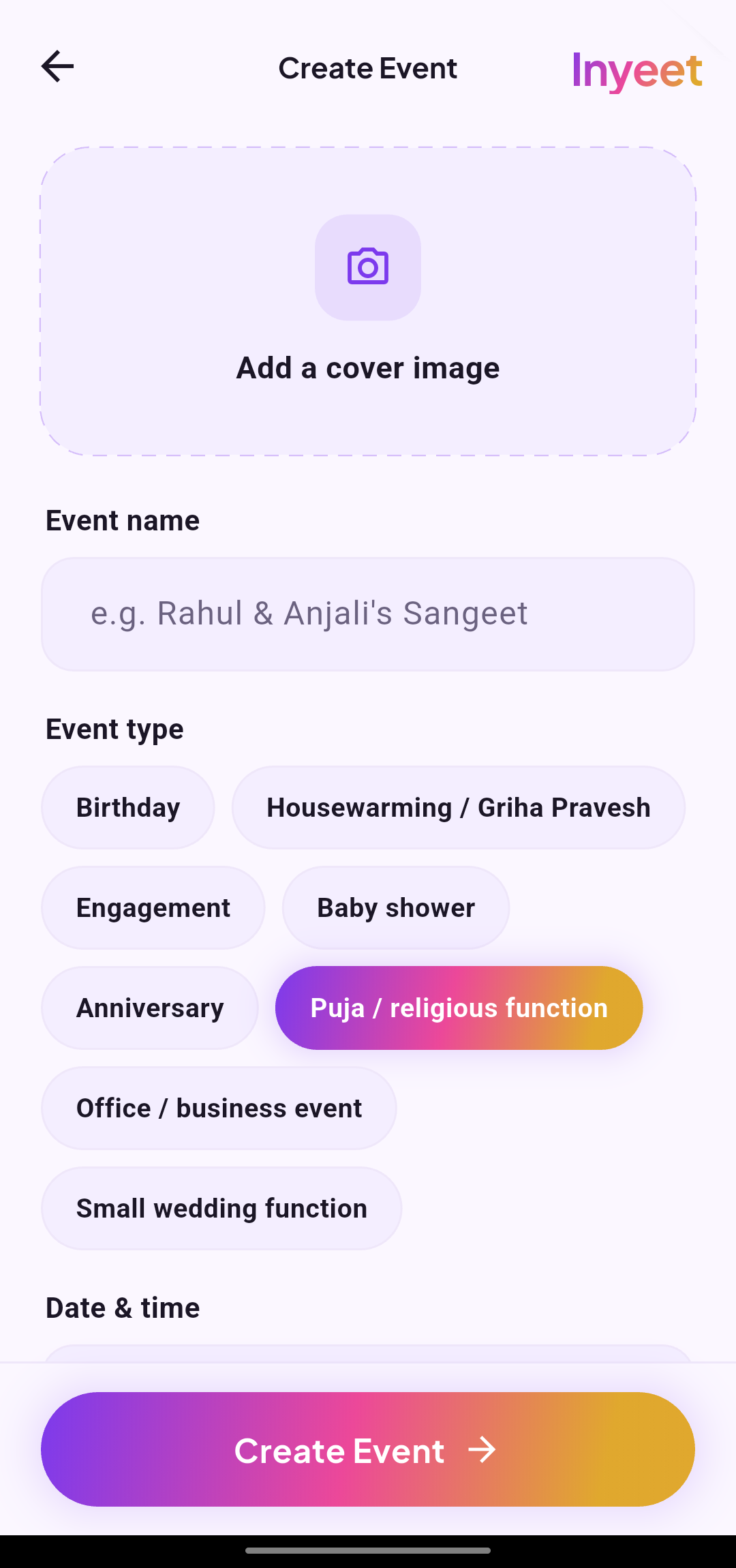 Create an event in minutes