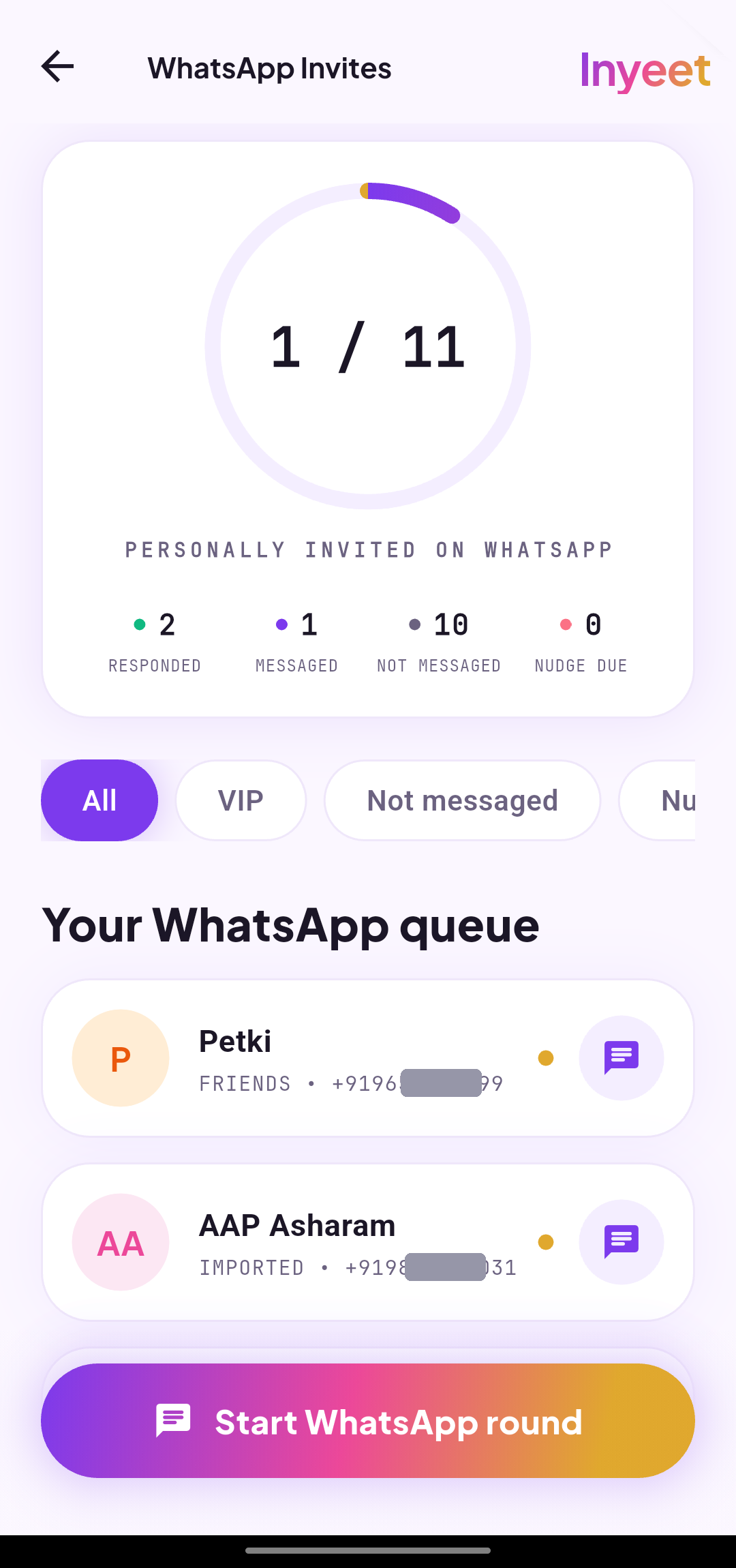 Personal WhatsApp invites