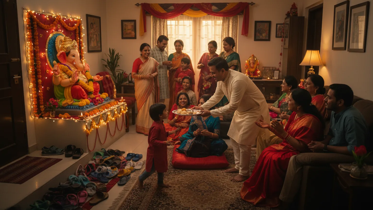 A crowded flat on the last Ganpati weekend, three families visiting at once
